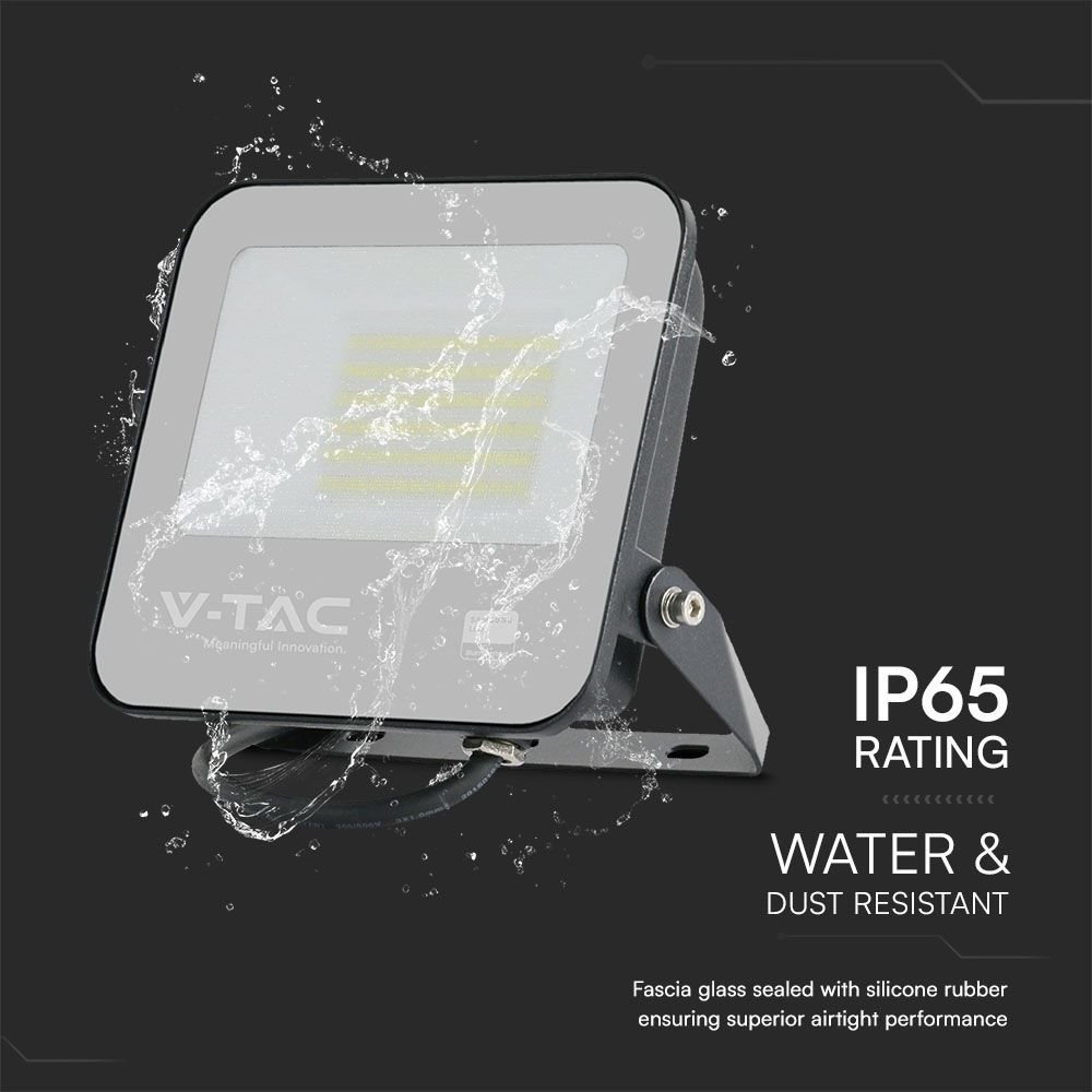 V-TAC 23600 Προβολέας 50W LED Floodlight SMD SAMSUNG CHIP 1m Wire Black Body Grey Frosted Glass 6500K Ψυχρό Λευκό Φως - Image 9