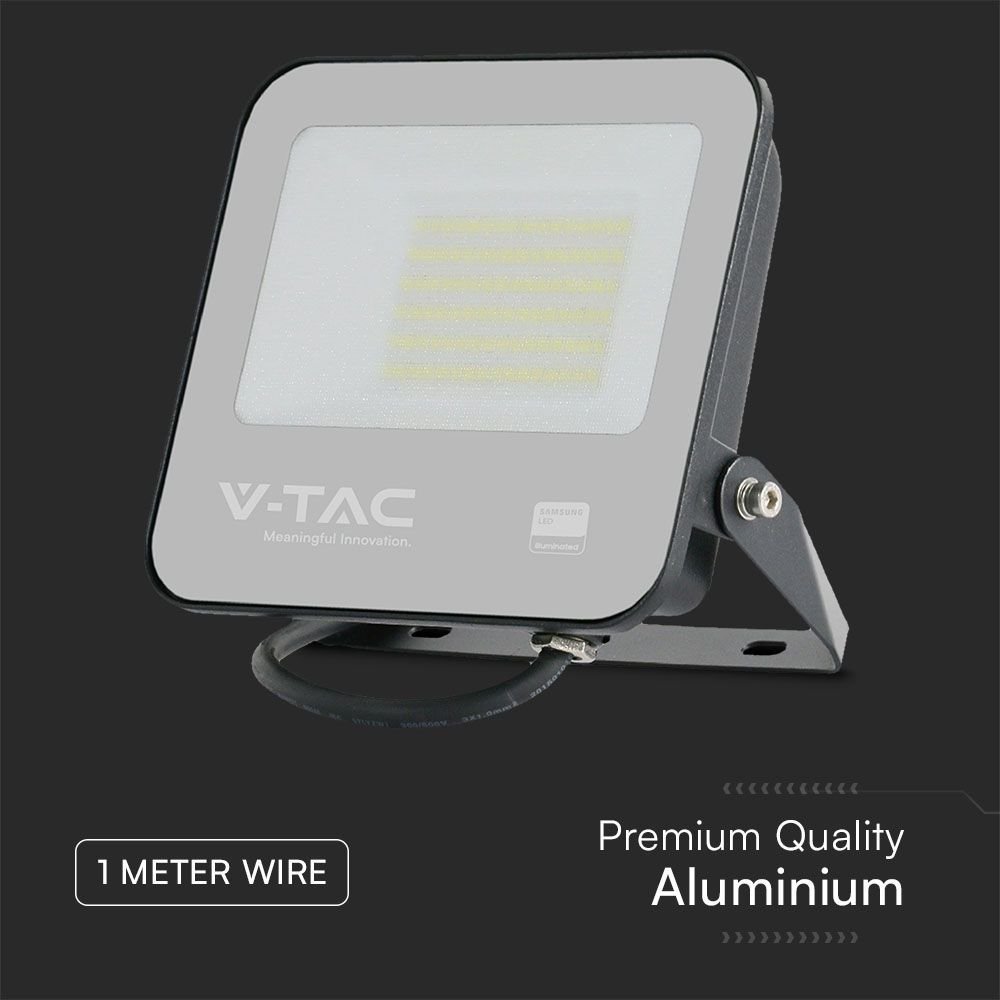 V-TAC 23600 Προβολέας 50W LED Floodlight SMD SAMSUNG CHIP 1m Wire Black Body Grey Frosted Glass 6500K Ψυχρό Λευκό Φως - Image 10