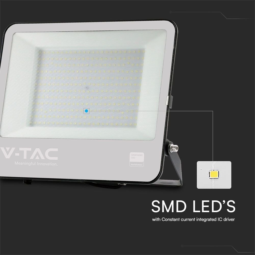 V-TAC 23601 Προβολέας 200W LED Floodlight SMD SAMSUNG CHIP 1m Wire Black Body Grey Frosted Glass 4000K - Image 6