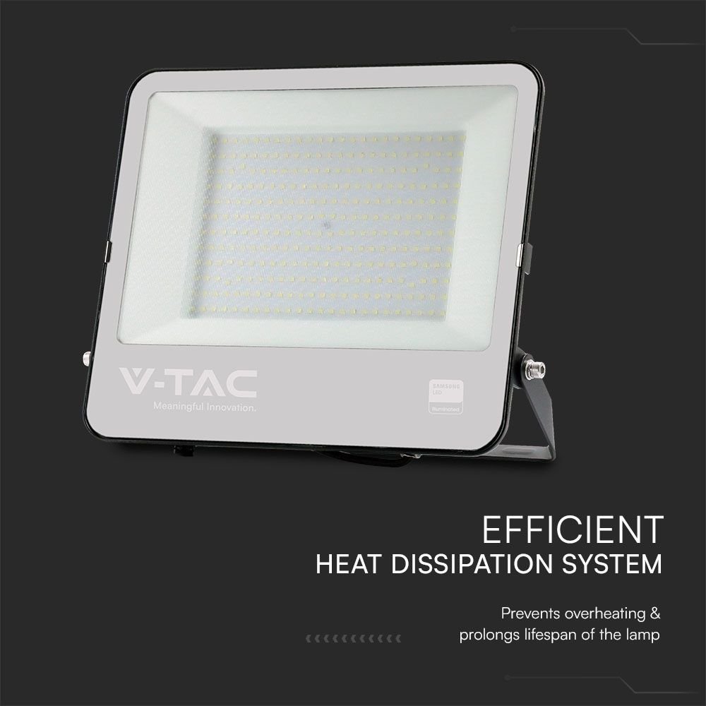 V-TAC 23601 Προβολέας 200W LED Floodlight SMD SAMSUNG CHIP 1m Wire Black Body Grey Frosted Glass 4000K - Image 7