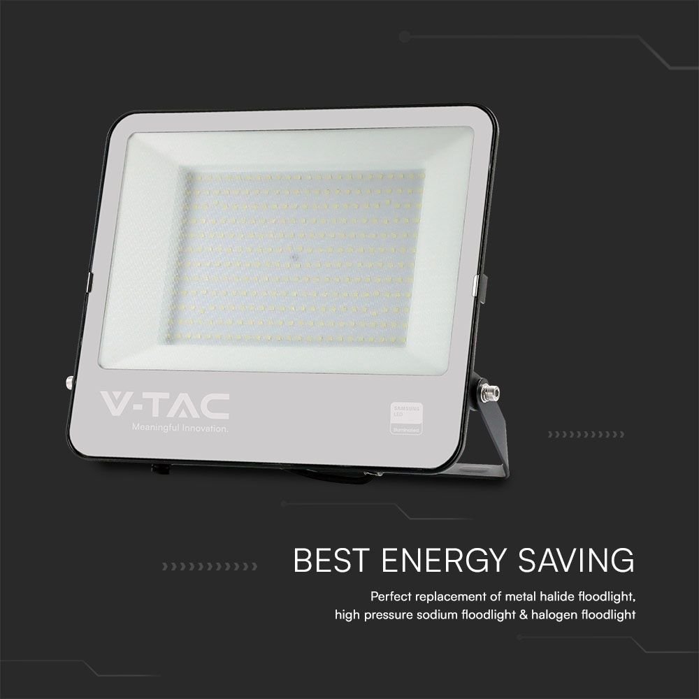 V-TAC 23601 Προβολέας 200W LED Floodlight SMD SAMSUNG CHIP 1m Wire Black Body Grey Frosted Glass 4000K - Image 8