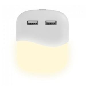 LED Samsung Chip Φωτιστικό Νυκτός Τετράγωνο Λευκό με 2 θύρες φόρτισης USB και με Αισθητήρα Νύχτας-Μέρας 0.5W Ουδέτερο Λευκό 4000K V-TAC 508