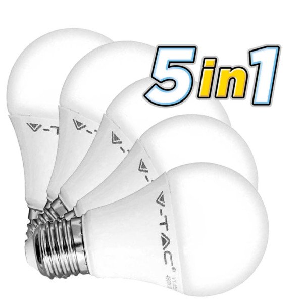 5 Λάμπες Led 9W E27 Θερμοπλαστικές Κλασσικές 4000K V-Tac 5 Χ 7261 806 lumens
