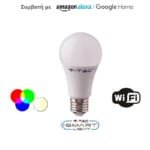 Έξυπνη Λάμπα LED V-TAC 7452 E27 9W A60 RGB+ Ψυχρό Λευκό 6000Κ Ροοστατούμενη Συμβατή με Amazon Alexa και Google Home