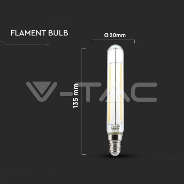 V-TAC 2701 Λάμπα LED E14 T20 Filament 4W θερμό λευκό 2700K γυαλί διάφανο - Image 6