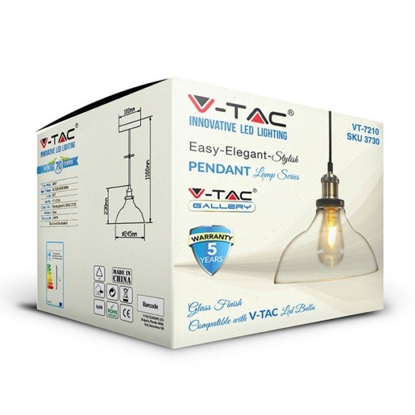 Κρεμαστό Φωτιστικό 1Φ Διάφανο Γυαλί V-TAC 3730 - Image 4