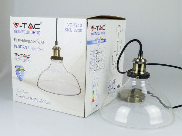 Κρεμαστό Φωτιστικό 1Φ Διάφανο Γυαλί V-TAC 3730 - Image 3