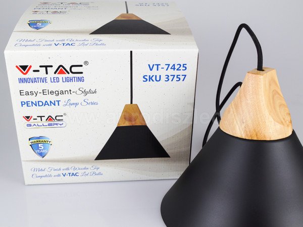 Κρεμαστό Φωτιστικό Μεταλλικό Μαύρο (+Ξύλο) V-TAC 3757 - Image 3
