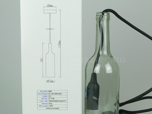 Μπουκάλι Διάφανο Γυαλί Κρεμαστό Φωτιστικό Ε14 1Φ V-TAC 3771 - Image 3