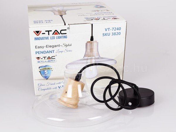 Κρεμαστό Φωτιστικό 1Φ Διάφανο Γυαλί (+Ξύλο) V-TAC 3820 - Image 3