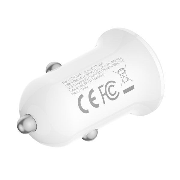 XO CC69 Μικρός Smart Φορτιστής Αυτοκινήτου USB-A & Type-C 30W Λευκός - Image 4