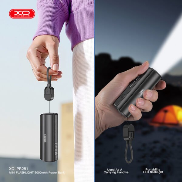 XO PR281 Mini Powerbank 5000mAh με Ενσωματωμένο Φακό και Καλώδιο Φόρτισης Type-C - Image 6
