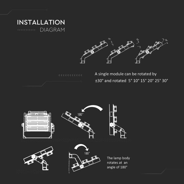 V-TAC 501 Προβολέας LED Samsung chip Meanwell driver 250W Ψυχρό λευκό 6000K Μαύρο σώμα Dimmable 60° - Image 8