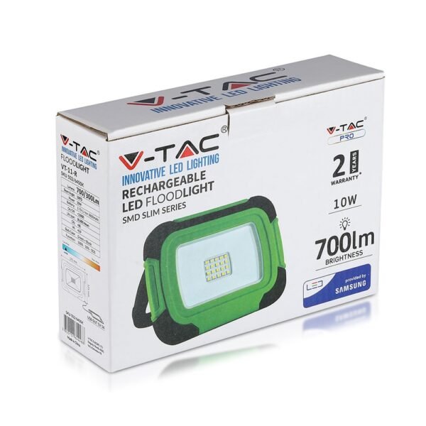 V-TAC 502 Προβολέας LED Samsung SMD 10W Ψυχρό λευκό 6400K επαναφορτιζόμενος (SOS FLASH+USB+MICRO SOCKET) - Image 3