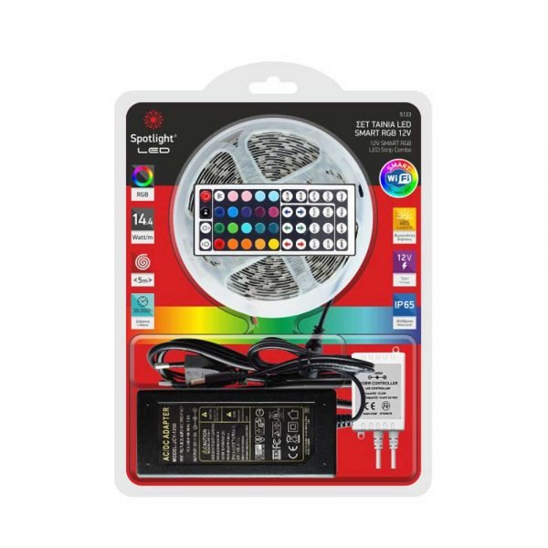 Σετ Στεγανής SMART Led Ταινίας 5μ. RGBW 5133 Spotlight με τροφοδοτικό και τηλεχειριστήριο συμβατή με Amazon Alexa και Google Home IP65