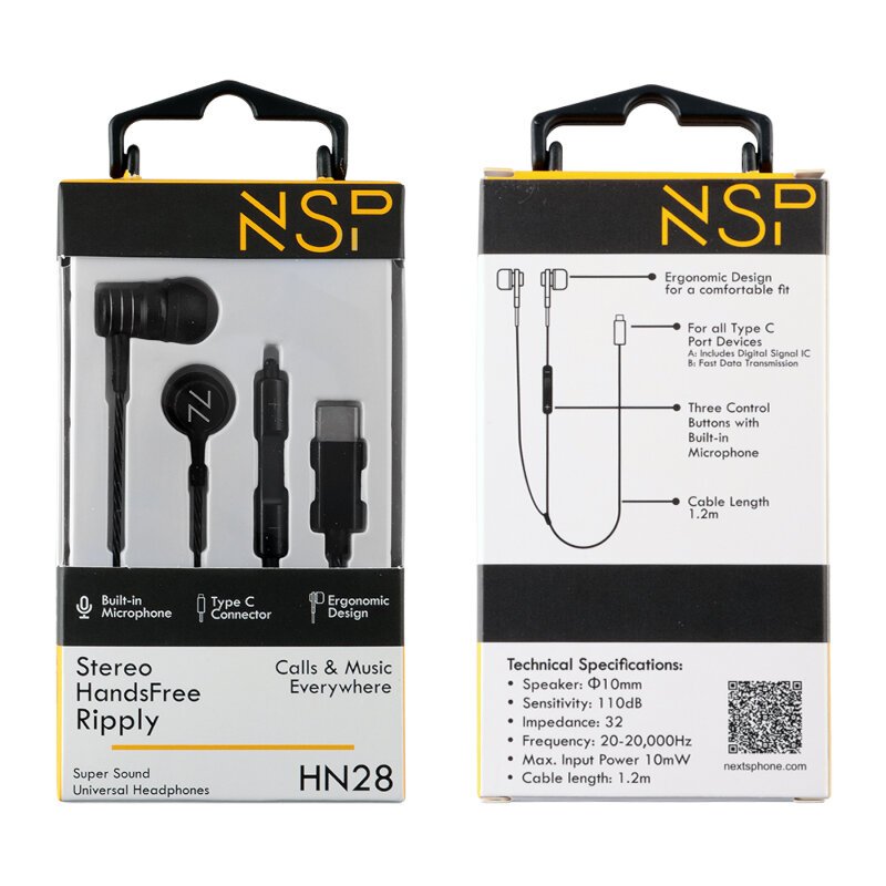 NSP RIPPLY HN28 Στέρεο UNIVERSAL Μαύρο HandsFree με βύσμα 3.5mm On/Off Type-C 1.2m - Image 4
