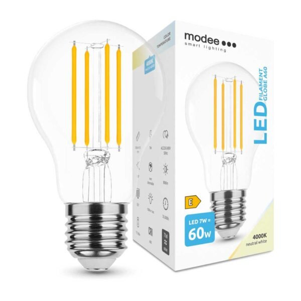 Modee Λάμπα LED Filament Αχλάδι Α60 7W 360° E27 4000K Ουδέτερο Λευκό