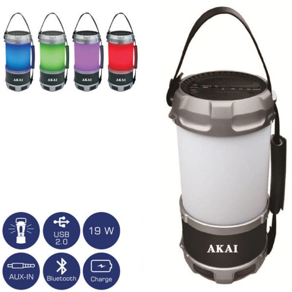 AKAI ABTS-S38 ΦΟΡΗΤΟ ΗΧΕΙΟ BLUETOOTH ΠΟΛΥΧΡΩΜΟ ΦΑΝΑΡΙ LED ΚΑΙ POWERBANK – 19W