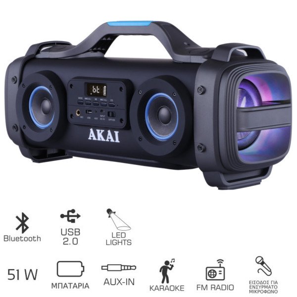 AKAI ABTS-SH01 ΦΟΡΗΤΟ ΗΧΕΙΟ BLUETOOTH KARAOKE ΜΕ LED