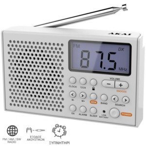 AKAI AWBR-305 ΛΕΥΚΟ ΦΟΡΗΤΟ ΡΑΔΙΟΦΩΝΟ ΠΑΓΚΟΣΜΙΟΥ ΛΗΨΕΩΣ ΜΕ ΟΘΟΝΗ ΚΑΙ ΡΟΛΟΙ