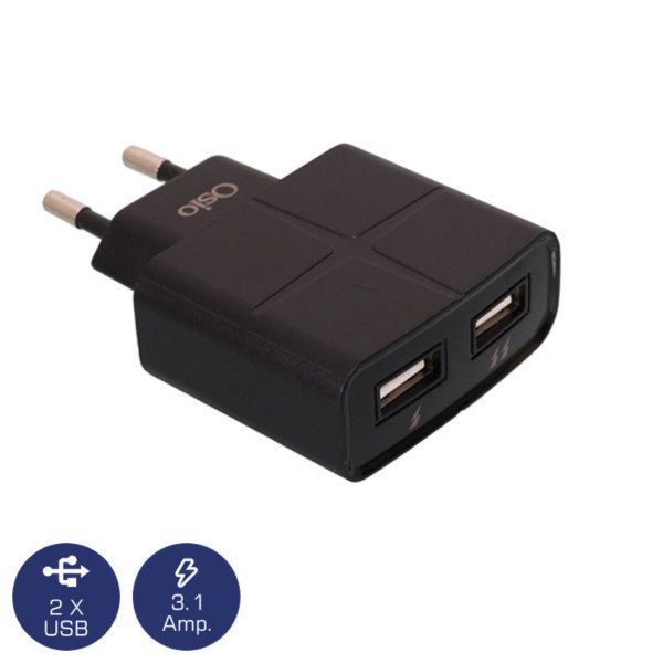 OSIO OTU-285B ΜΑΥΡΟΣ ΦΟΡΤΙΣΤΗΣ 220V ΡΕΥΜΑΤΟΣ ΓΙΑ 2 USB 5V/1000/2100mA