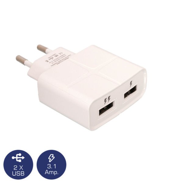 OSIO OTU-285W ΛΕΥΚΟΣ ΦΟΡΤΙΣΤΗΣ 220V ΡΕΥΜΑΤΟΣ ΓΙΑ 2 USB 5V/1000/2100mA