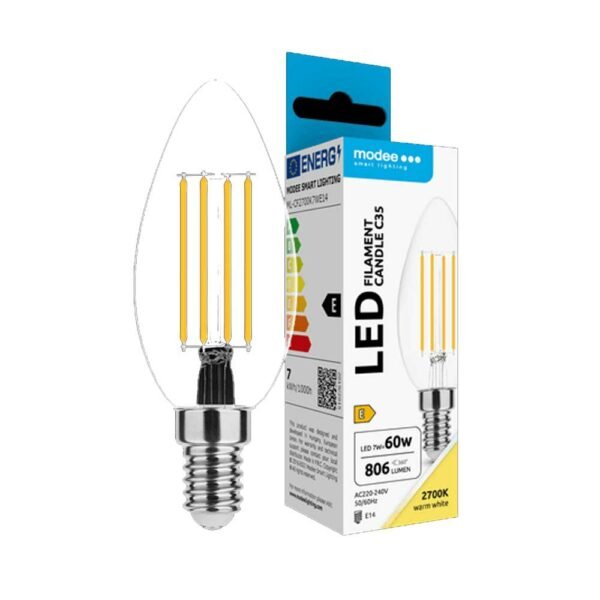 Modee Λάμπα LED Filament Κερί C35 7W 360° E14 2700K Θερμό Λευκό