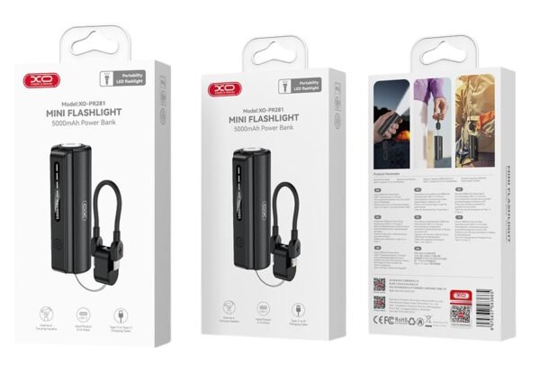 XO PR281 Mini Powerbank 5000mAh με Ενσωματωμένο Φακό και Καλώδιο Φόρτισης Type-C - Image 9