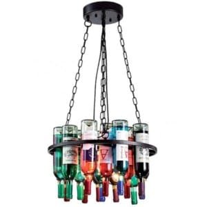 Φωτιστικό Bottles Μεταλλικό με Μπουκάλια 5Φωτο Vintage Μαύρο 955Bottles5
