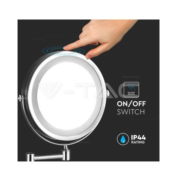 Καθρέπτης Φωτιστικό LED 3W Στρογγυλό Με στήριξη στον τοίχο και Βραχίονα 30lm 150° IP44 Με Μπαταρίες 4xAA με Διακόπτη Αφής Ψυχρό Λευκό Νίκελ Σώμα 6628 V-TAC - Image 8