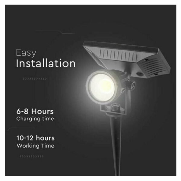 LED Στεγανό Καρφωτό Ηλιακό Φωτιστικό 2W IP65 με Θερμό Λευκό Φως σε Μαύρο Χρώμα 6660 V-Tac - Image 3