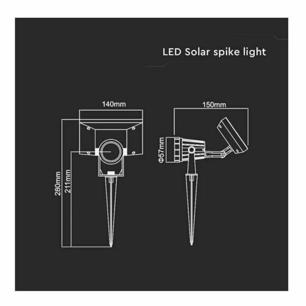 LED Στεγανό Καρφωτό Ηλιακό Φωτιστικό 2W IP65 με Θερμό Λευκό Φως σε Μαύρο Χρώμα 6660 V-Tac - Image 4
