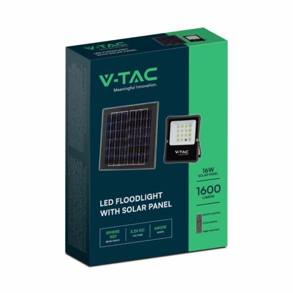 V-TAC 6968 LED ηλιακός προβολέας 16W ψυχρό λευκό 6400K με μαύρο σώμα - Image 3