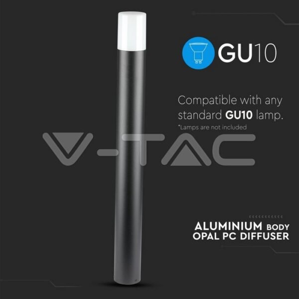 V-TAC 7568 Φωτιστικό Κήπου Αδιάβροχο Αλουμινίου Μαύρο Στρογγυλό Κολωνάκι με Ντουί GU10 80x80x800mm - Image 3