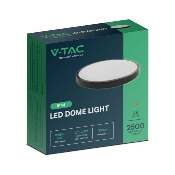 V-TAC 76371 Φωτιστικό LED Οροφής 24W 230V 2500lm 360° IP44 Ø295×60 Στρογγυλό Φυσικό Λευκό Μαύρο Σώμα - Image 4