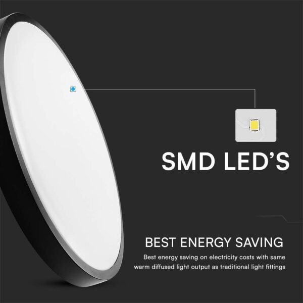 V-TAC 76391 Φωτιστικό LED Οροφής 36W 230V 3820lm 360° IP44 Ø350×61 Στρογγυλό Ζεστό Λευκό Μαύρο Σώμα - Image 7