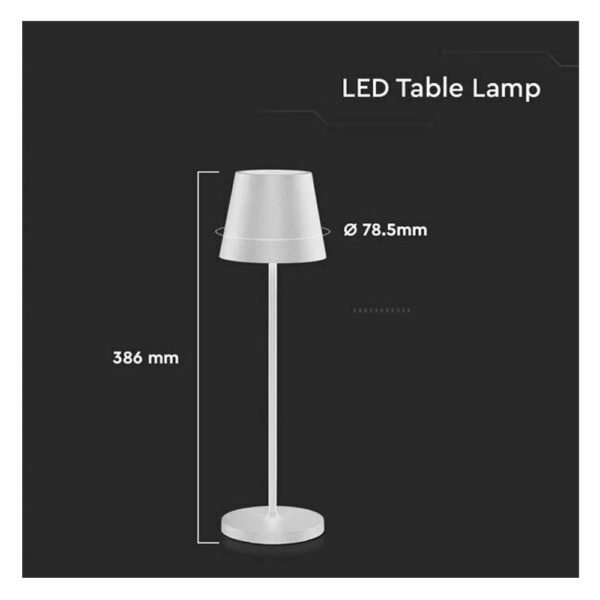 LED Επαναφορτιζόμενο Επιτραπέζιο Φωτιστικό 2W 3000K 200lm 180° Touch Dimmable με Ασύρματη Βάση Φόρτισης Λευκό Σώμα IP54 V-TAC 7651 - Image 3