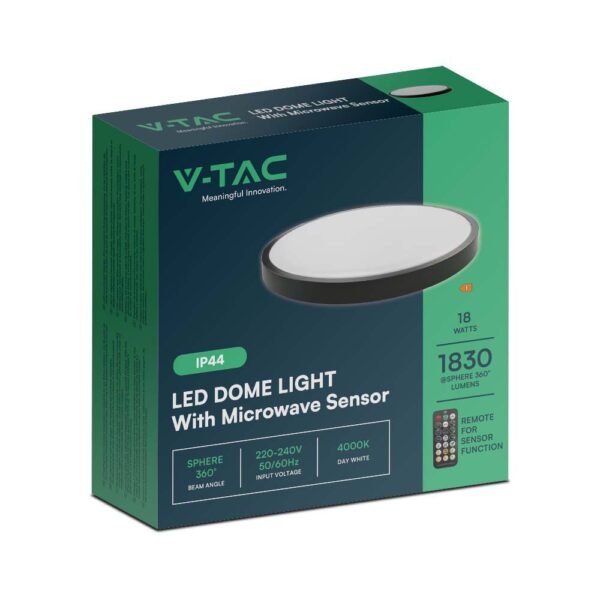 V-TAC 76691 PRO στρογγυλό φως οροφής 18W Samsung Chip με τηλεχειριστήριο και αισθητήρα κίνησης μαύρο χρώμα 4000K IP44 - Image 4