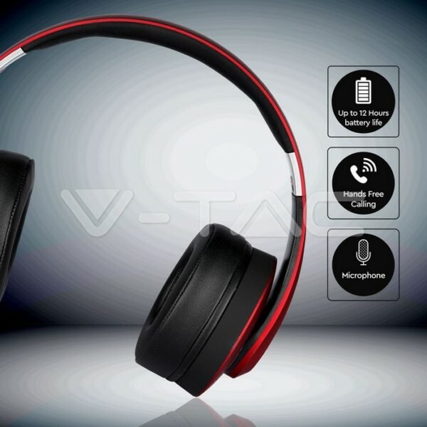 V-TAC 7731 Ασύρματα Ακουστικά Bluetooth Ρυθμιζόμενα και Επαναφορτιζόμενα 500mah σε κόκκινο χρώμα - Image 7