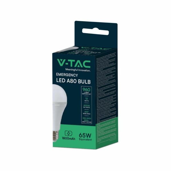 V-TAC 7794 Λάμπα LED ασφαλείας E27 A60 SMD 12W φυσικό λευκό 4000K - Image 3