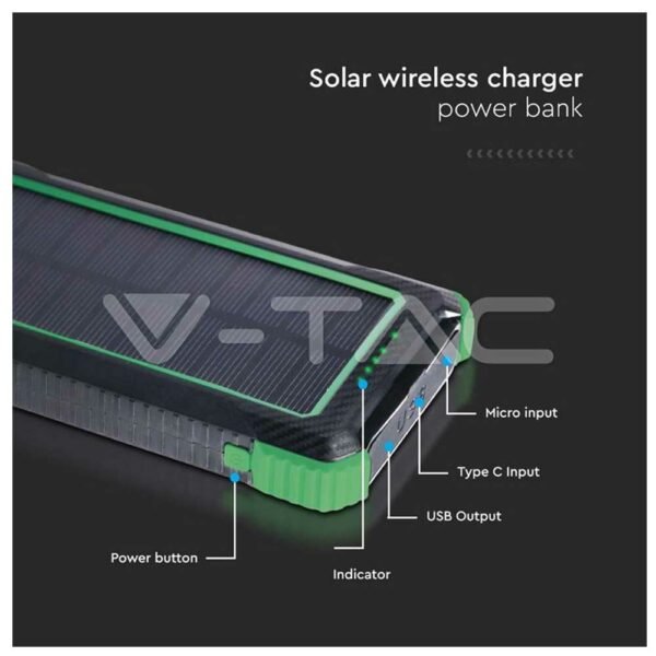 Universal Ηλιακό Power Bank 5W 10000mAh και 2 Θύρες Type-C/Micro USB Μαύρο V-TAC 7835 - Image 5