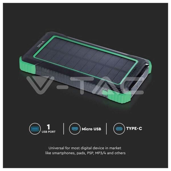 Universal Ηλιακό Power Bank 5W 10000mAh και 2 Θύρες Type-C/Micro USB Μαύρο V-TAC 7835 - Image 4