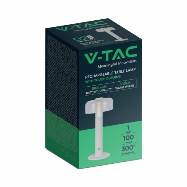 V-TAC 7941 LED φωτιστικό γραφείου 1W επαναφορτιζόμενο 3000Κ θερμό λευκό με λευκό σώμα dimmable - Image 4