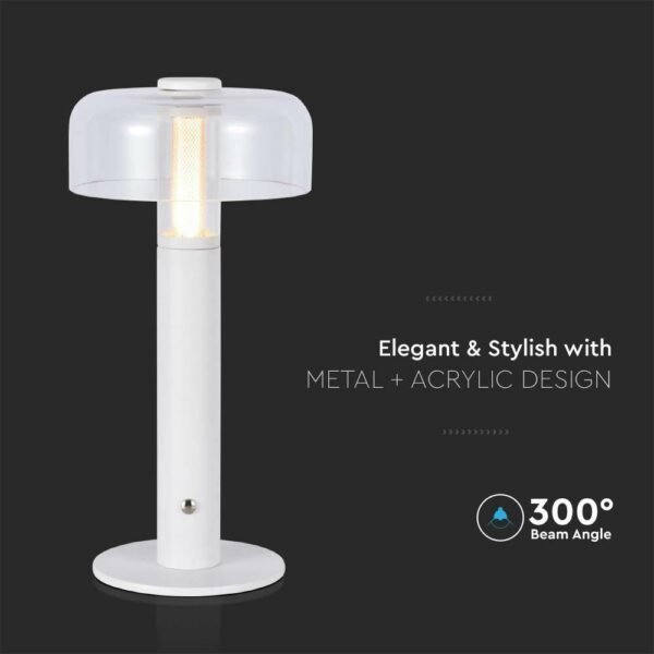 V-TAC 7941 LED φωτιστικό γραφείου 1W επαναφορτιζόμενο 3000Κ θερμό λευκό με λευκό σώμα dimmable - Image 6