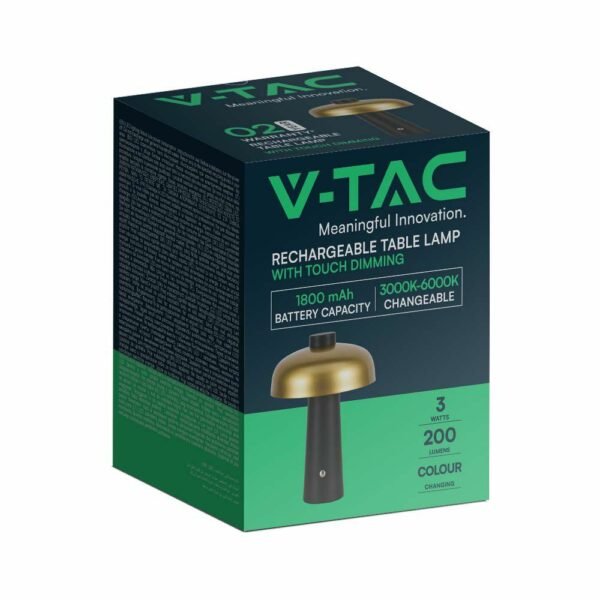 V-TAC 7946 Φωτιστικό Γραφείου LED 3W Επαναφορτιζόμενο 3 σε 1 CCT με Μαύρο και Χρυσό Σώμα Dimmable - Image 4