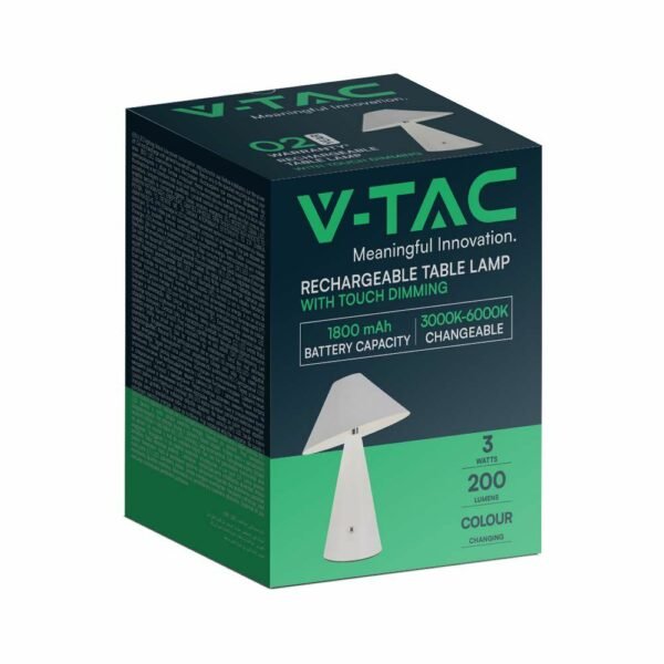V-TAC 7948 LED φωτιστικό γραφείου 3W επαναφορτιζόμενο 3 σε 1 CCT με λευκό σώμα dimmable - Image 4