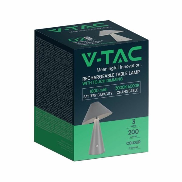 V-TAC 7949 LED φωτιστικό γραφείου 3W επαναφορτιζόμενο 3 σε 1 CCT με γκρι σώμα dimmable - Image 4