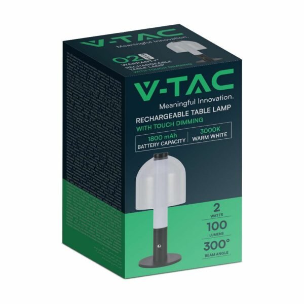 V-TAC 7988 LED φωτιστικό γραφείου 2W επαναφορτιζόμενο 3 σε 1 CCT με μαύρο και διάφανο σώμα dimmable - Image 4