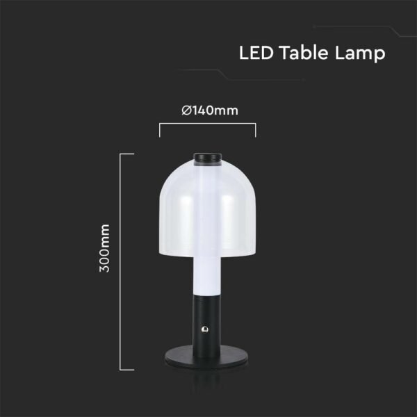 V-TAC 7988 LED φωτιστικό γραφείου 2W επαναφορτιζόμενο 3 σε 1 CCT με μαύρο και διάφανο σώμα dimmable - Image 5