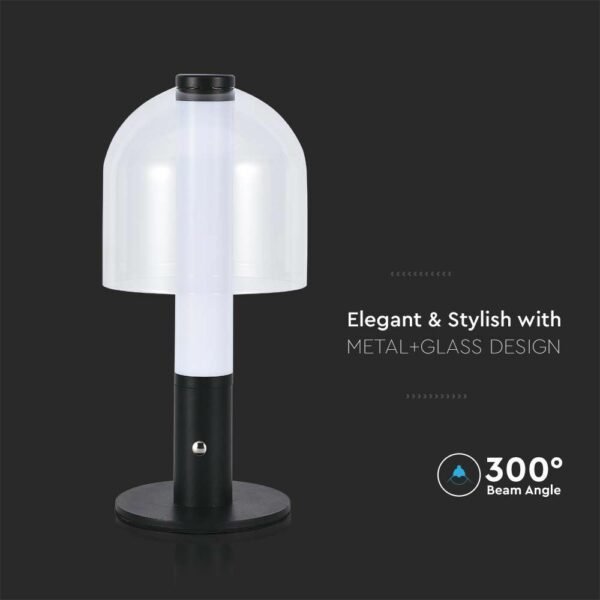 V-TAC 7988 LED φωτιστικό γραφείου 2W επαναφορτιζόμενο 3 σε 1 CCT με μαύρο και διάφανο σώμα dimmable - Image 6